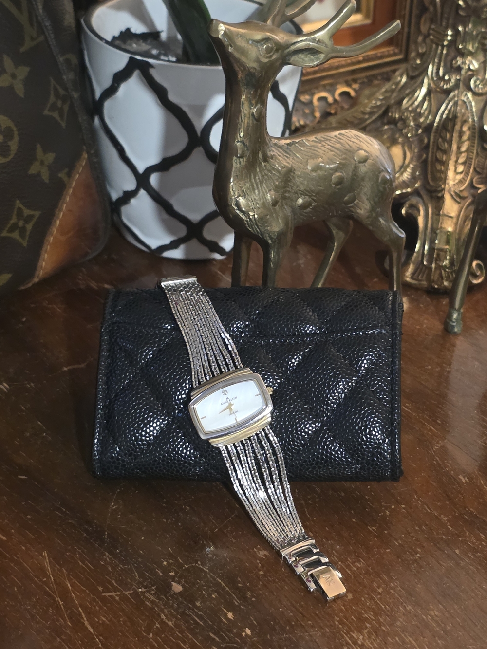 Vintage 1990s Anne Klein Women's Diamond Accented Chain Bracelet Watch